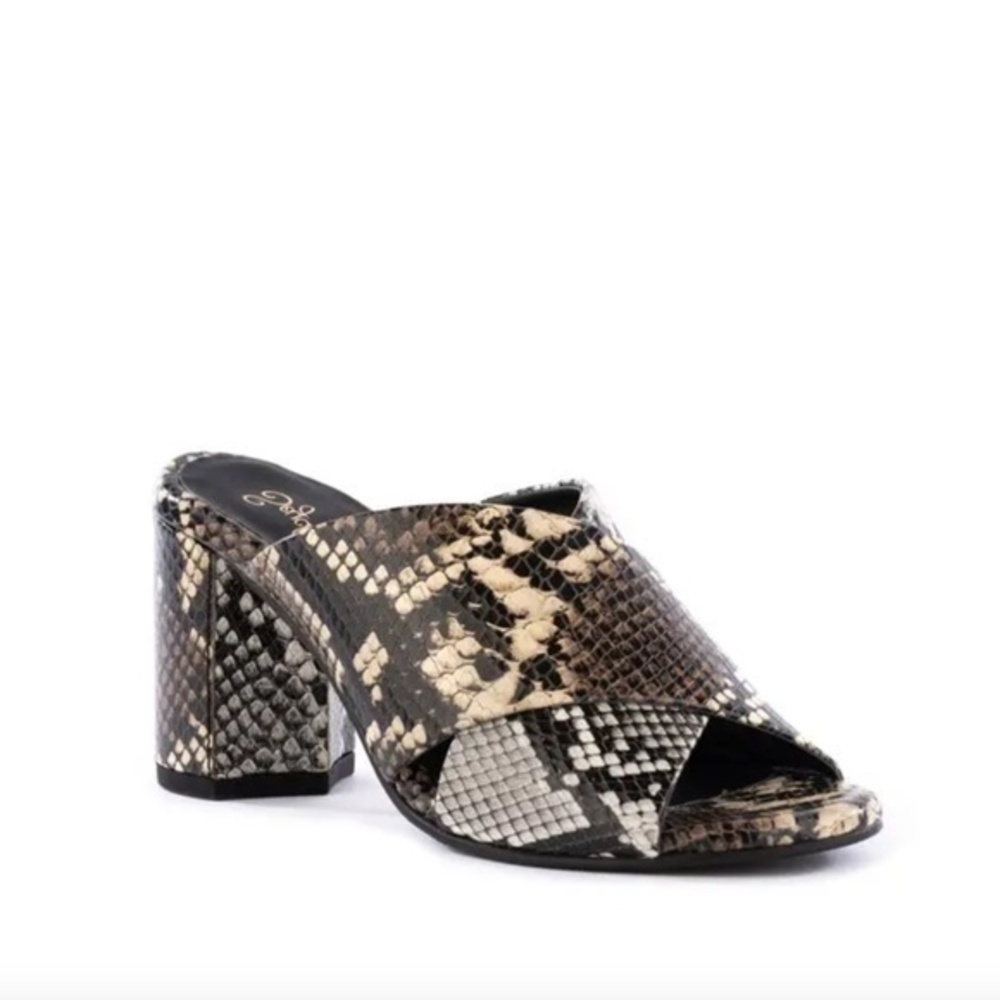 Seychelles Embark Peep Toe Leather Mule Heel in Mixed Python Size 7 1/2 (7.5)